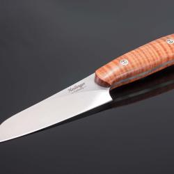 Santuko paring knife handled in stabilized fiddleback maple other view