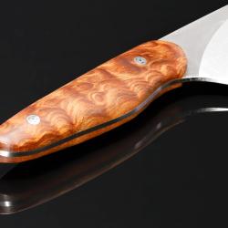 Evolution chef 198mm blade with quilted maple handle close up