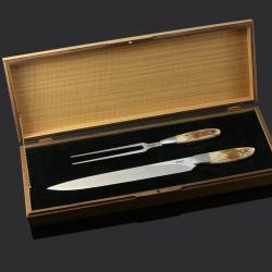 Mammoth Ivory and Stainless Steel Carving Set display box open