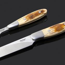 Mammoth Ivory and Stainless Steel Carving Set close up view