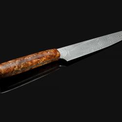 Damascus Petty 152mm Blade with Highly Figured Maple Handle other view